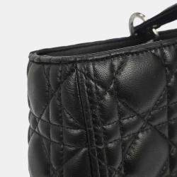 مملوكة مسبقًا Christian Dior Lady Dior Medium Black Lambskin Leather Top Handle Bag
