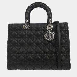 مملوكة مسبقًا Christian Dior Lady Dior Medium Black Lambskin Leather Top Handle Bag