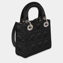 Pre Owned Christian Dior Mini Lady Dior Black Satin Swarovski Crystal Top Handle Bag