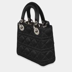 Pre Owned Christian Dior Mini Lady Dior Black Satin Swarovski Crystal Top Handle Bag