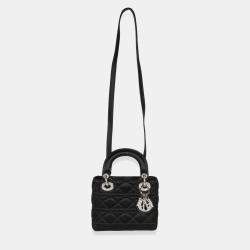 Pre Owned Christian Dior Mini Lady Dior Black Satin Swarovski Crystal Top Handle Bag