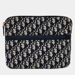 Pre Owned Christian Dior Navy Blue Fabric Oblique Clutch
