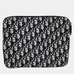 Pre Owned Christian Dior Navy Blue Fabric Oblique Clutch