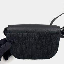Pre Owned Dior Mini Saddle Messenger Bag Dior Oblique Jacquard With Black Grained Calfskin Flap
