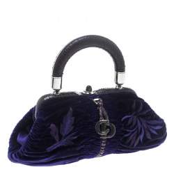 Pre Owned حقيبة ديور يد علوية جلد ثعبان وقطيفة بنفسجية فاتحة/ زرقاء انديغو