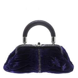 Pre Owned حقيبة ديور يد علوية جلد ثعبان وقطيفة بنفسجية فاتحة/ زرقاء انديغو