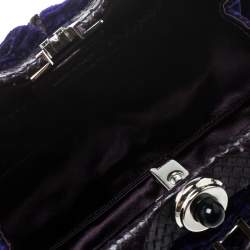 Pre Owned حقيبة ديور يد علوية جلد ثعبان وقطيفة بنفسجية فاتحة/ زرقاء انديغو