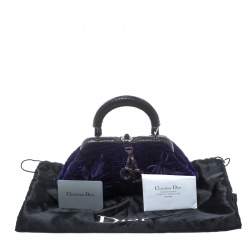 Pre Owned حقيبة ديور يد علوية جلد ثعبان وقطيفة بنفسجية فاتحة/ زرقاء انديغو