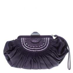 مملوكة مسبقًا Dior Purple Pleated Leather Frame Clutch
