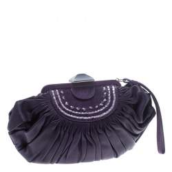 مملوكة مسبقًا Dior Purple Pleated Leather Frame Clutch