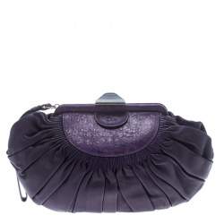 مملوكة مسبقًا Dior Purple Pleated Leather Frame Clutch