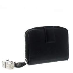 مملوكة مسبقًا Dior Black Leather Dice Charm Zip Compact Wallet 