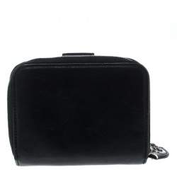 مملوكة مسبقًا Dior Black Leather Dice Charm Zip Compact Wallet 