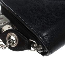 مملوكة مسبقًا Dior Black Leather Dice Charm Zip Compact Wallet 