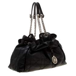 مملوكة مسبقًا حقيبة يد هوبو ديور لو ترينت كاناج جلد أسود كبيرة