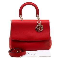 Pre Owned Dior Red Leather Medium Be Dior Top Handle Bag
