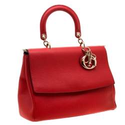 Pre Owned Dior Red Leather Medium Be Dior Top Handle Bag