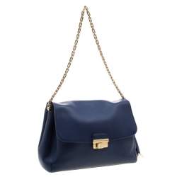 مملوكة مسبقًا حقيبة كتف ديور ديورلينغ كبيرة جلد زرقاء