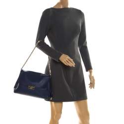 مملوكة مسبقًا حقيبة كتف ديور ديورلينغ كبيرة جلد زرقاء