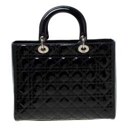 مملوكة مسبقًا Dior Black Patent Leather Large Lady Dior Tote