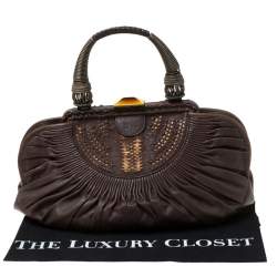 Pre Owned Dior Dark Brown Pleated Leather Medium Plisse Frame Bag