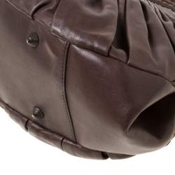 Pre Owned Dior Dark Brown Pleated Leather Medium Plisse Frame Bag