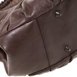 Pre Owned Dior Dark Brown Pleated Leather Medium Plisse Frame Bag