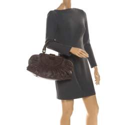 Pre Owned Dior Dark Brown Pleated Leather Medium Plisse Frame Bag