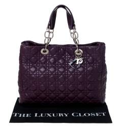 Pre Owned Dior Purple Cannage Quilted Soft Leather Large Shopper Tote