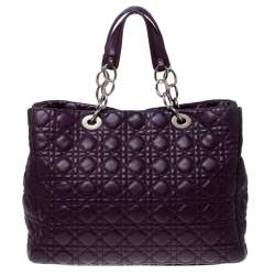 Pre Owned Dior Purple Cannage Quilted Soft Leather Large Shopper Tote