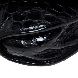 Pre Owned Dior Black Croc Embossed Patent Leather Oversized Wristlet Clutch