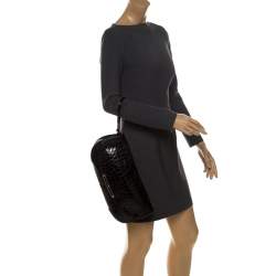 Pre Owned Dior Black Croc Embossed Patent Leather Oversized Wristlet Clutch