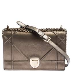Pre Owned Dior Metallic Leather Medium Diorama Flap Shoulder Bag
