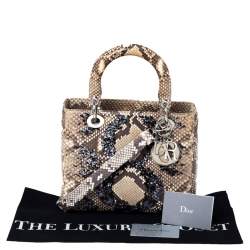 Pre Owned حقيبة يد ديور ليدي ديور متوسطة ترتر وجلد ثعبان بيج