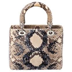 Pre Owned حقيبة يد ديور ليدي ديور متوسطة ترتر وجلد ثعبان بيج