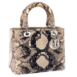 Pre Owned حقيبة يد ديور ليدي ديور متوسطة ترتر وجلد ثعبان بيج