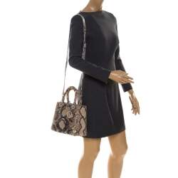 Pre Owned حقيبة يد ديور ليدي ديور متوسطة ترتر وجلد ثعبان بيج