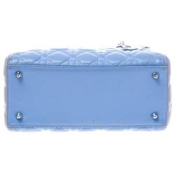 Pre Owned Dior Light Blue/Grey Leather Medium Lady Dior Tote