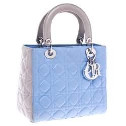 Pre Owned Dior Light Blue/Grey Leather Medium Lady Dior Tote