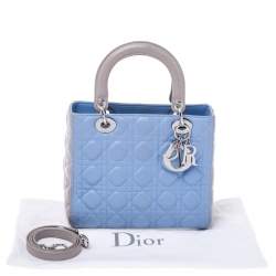 Pre Owned Dior Light Blue/Grey Leather Medium Lady Dior Tote