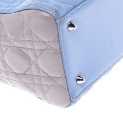 Pre Owned Dior Light Blue/Grey Leather Medium Lady Dior Tote