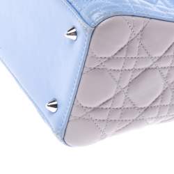 Pre Owned Dior Light Blue/Grey Leather Medium Lady Dior Tote