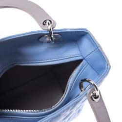 Pre Owned Dior Light Blue/Grey Leather Medium Lady Dior Tote