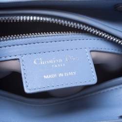 Pre Owned Dior Light Blue/Grey Leather Medium Lady Dior Tote