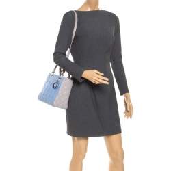 Pre Owned Dior Light Blue/Grey Leather Medium Lady Dior Tote