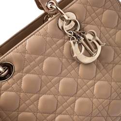 Dior Beige Cannage Quilted Leather Large Lady Dior Tote