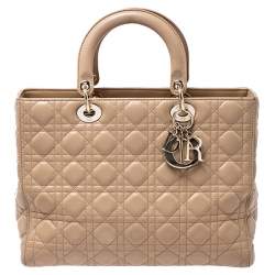 Dior Beige Cannage Quilted Leather Large Lady Dior Tote
