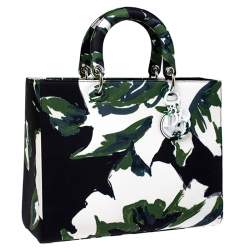 Dior Green Floral Graffiti Print Fabric Large Limited Edition Lady Dior Tote
