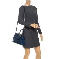 Pre Owned Dior Blue Leather Small Be Dior Flap Top Handle Bag