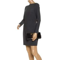 Pre Owned حقيبة كلاتش ديور سلسلة ليدي ديور جلد ثعبان ذهبية / سوداء